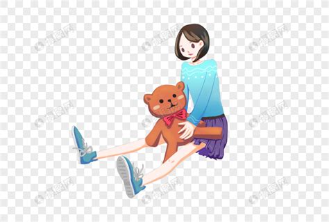 坐着抱玩具熊的女孩元素素材下载-正版素材401339871-摄图网
