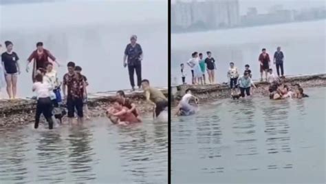 男孩浅滩玩水滑入深坑路人施救被淹，目击者：五男子跳水捞人_凤凰网视频_凤凰网