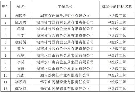 2022年度湖南省中小企业服务中心政工专业中级职称评审通过人员名单公示-湖南职称评审网