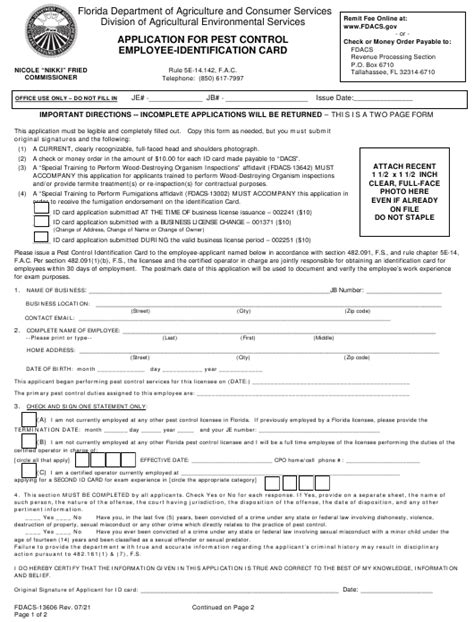 Form FDACS-13606 Download Fillable PDF or Fill Online Application for ...