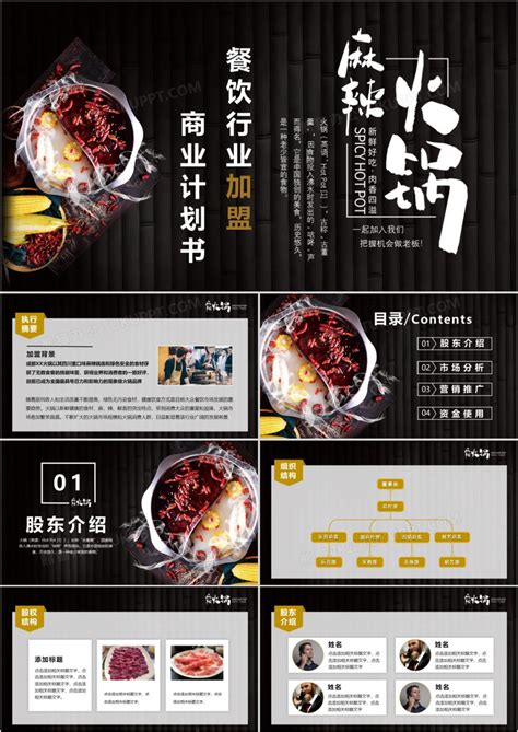 火锅餐饮行业加盟商业计划书模版PPT模板下载_熊猫办公