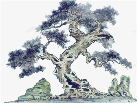 手绘中国风水墨松树图片素材免费下载 - 觅知网