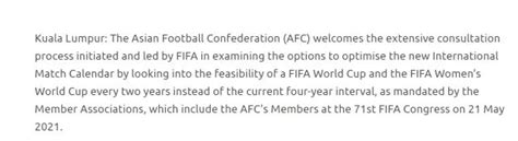 亚足联发公告 支持温格主持的世界杯2年一届改革