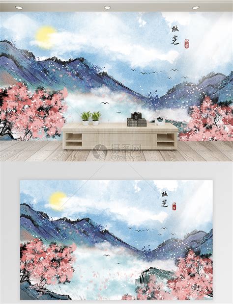 林芝水墨背景墙模板素材-正版图片401441766-摄图网