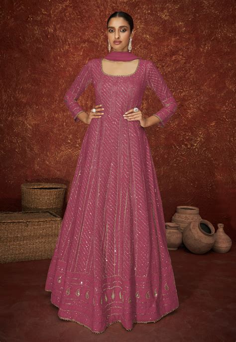 Pink Georgette Abaya Style Anarkali Suit 243285