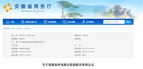安徽省商务厅公示省级农村电商示范创建名单