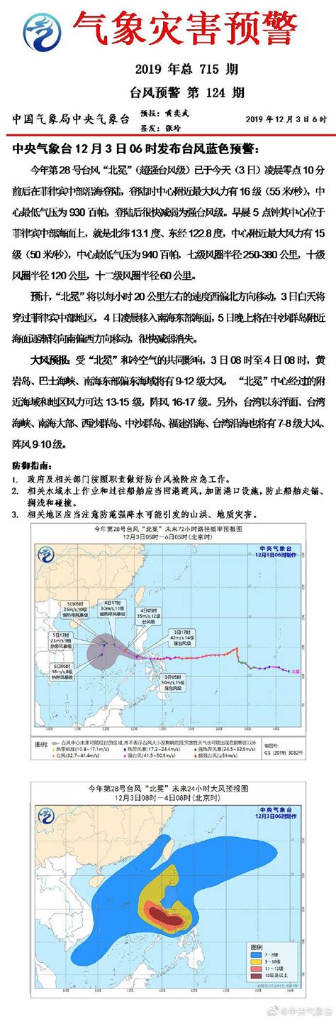 中央气象台6时发布台风蓝色预警