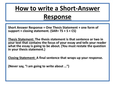 Short Answer Essay Response Structure