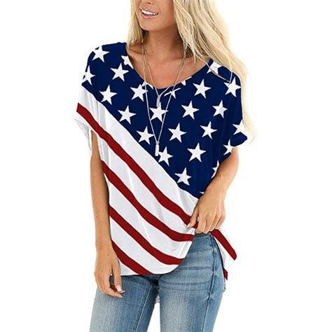 American Flag Women’s T-shirt, Casual, Short Sleeve Top – Stars and ...