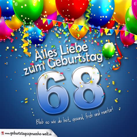 68. Geburtstag Geburtstagswünsche mit Schild und Alter auf Karte ...
