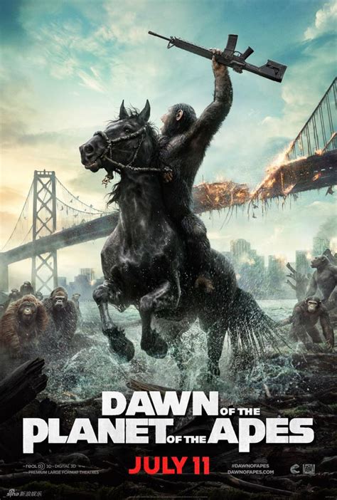 《猩球黎明》曝海报 凯撒骑马举枪领群猿_新浪图片