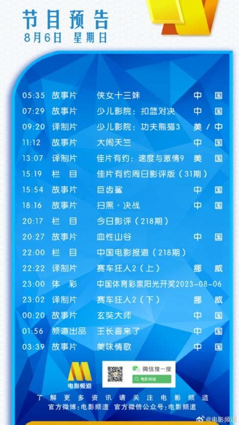 电影频道节目表8月6日 CCTV6电影频道节目单8.6-五号网