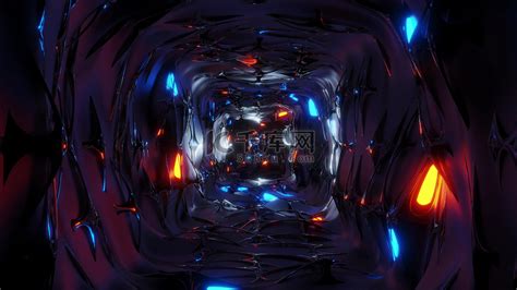 无尽的抽象幻想精灵隧道走廊与发光灯和反光金属 contur 3d 插图背景壁纸高清摄影大图-千库网
