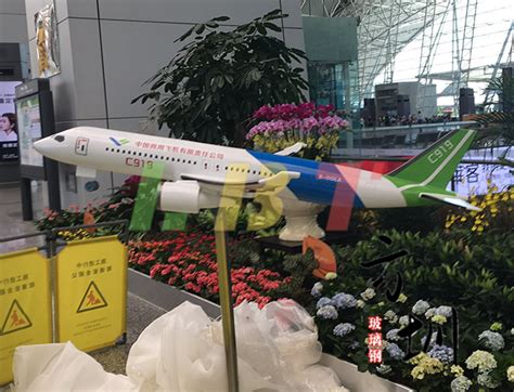 广州机场玻璃钢仿真飞机雕塑-方圳雕塑厂