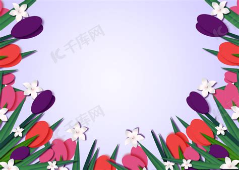剪纸花朵母亲节花卉边框背景图片免费下载-千库网
