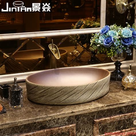 JingYan wood carving art stage basin oval ceramic lavatory Chinese ...