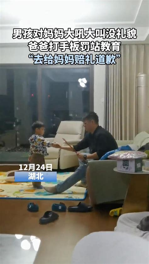 3岁男孩对妈妈大吼大叫没礼貌，被爸爸打手板罚站教育_腾讯视频