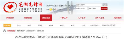 2021年安徽芜湖市市直机关公开遴选公务员(搭建省平台)拟遴选人员公示(二)