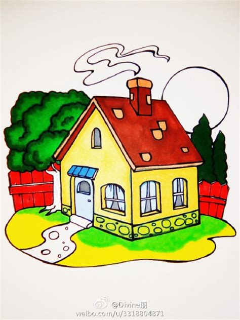 房子简笔画 儿童画房子图片 彩色色彩搭配和绘画步骤画法教程[ 图片/9P ] - 才艺君
