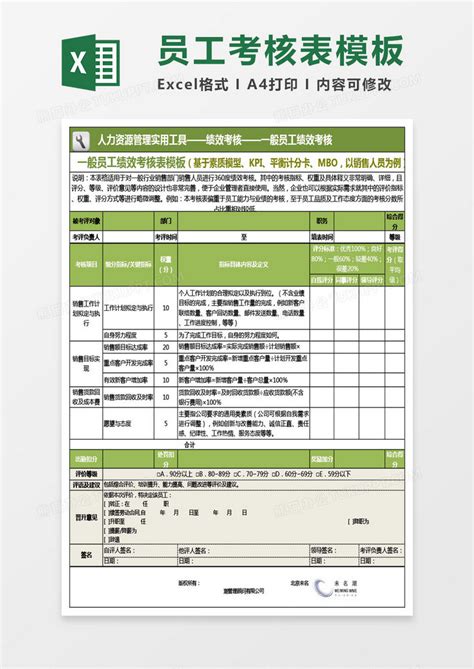 一般员工绩效考核表Excel模板下载_熊猫办公