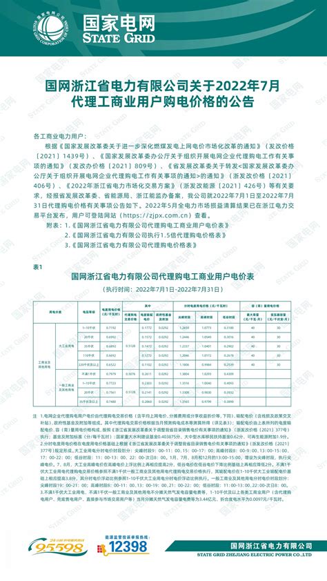 国网浙江省电力有限公司关于2022年6月代理工商业用户购电价格的公告