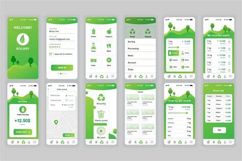 绿色能源垃圾分类回收APP用户交互界面设计UI套件 Ecology Mobile App UX and UI Kit – 设计小咖