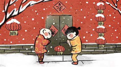 拜年新年好中国风年画插画图片下载-正版图片400089888-摄图网