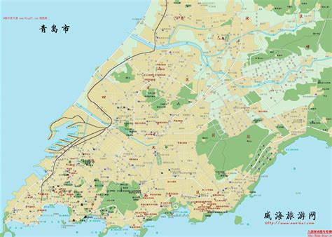 山东省7个沿海城市地势图：青岛、威海、烟台、潍坊、东营、日照