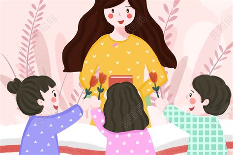 手绘动漫温馨感恩节感恩父母插画图片-千库网