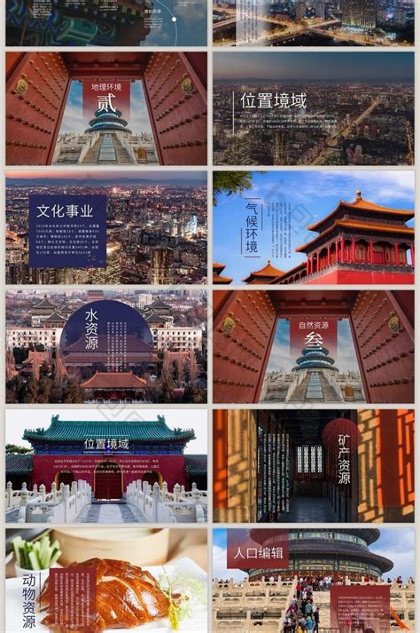 红色简约北京旅游相册PPT模板免费下载-包图网