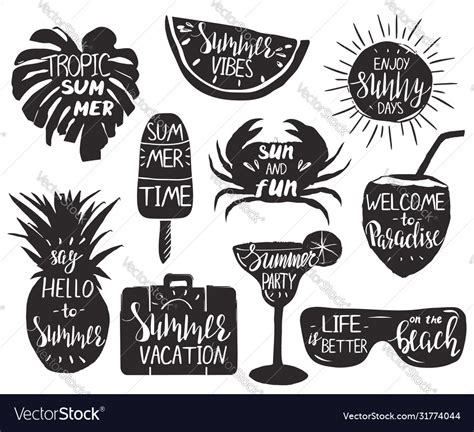 Set summer emblems with hand lettered quotes Vector Image