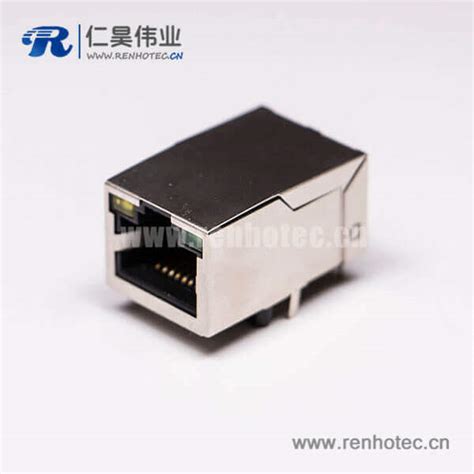 rj45单口网线接口8P8C 带灯带屏蔽接PCB板 - jiechajian.net