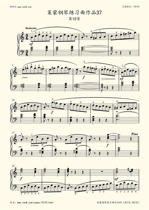 《10. 第10首 - 莱蒙钢琴练习曲,钢琴谱》作品 37,莱蒙（五线谱 钢琴曲 指法）-弹吧|蛐蛐钢琴网