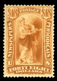 United States, Newspaper Stamps #PR78 Cat$900, 1879 $48 yellow brown ...