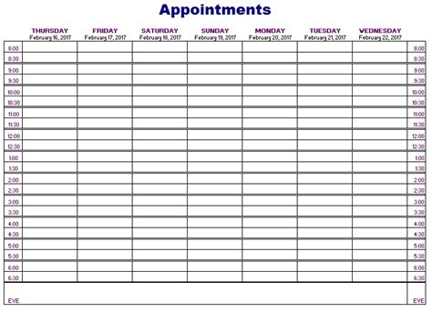 Free Printable Appointment Schedule Templates [Excel, Word, PDF]