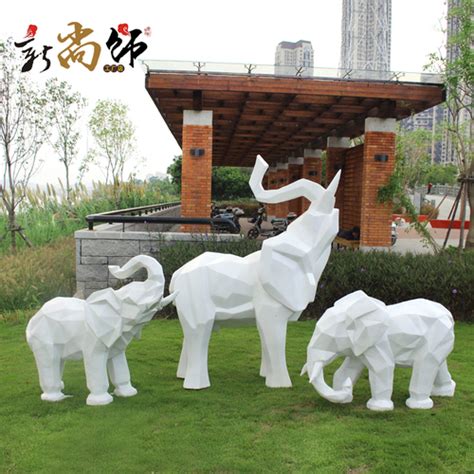 玻璃钢块面几何大象摆件抽象动物雕塑火烈鸟花园林小区酒店 ...
