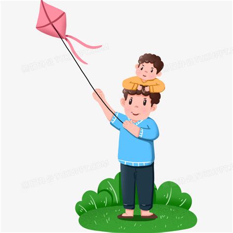 卡通手绘爸爸带孩子放风筝免抠PNG图片素材下载_孩子PNG_熊猫办公