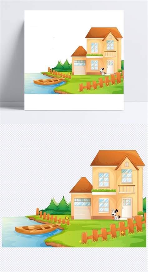 河岸上的房子家园设计模板素材