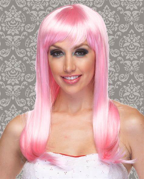 Light Pink Long Straight Wig with Bangs Classy