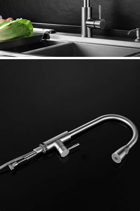 跨境厨房水龙头冷热抽拉式SUS304不锈钢洗菜盆水槽万向伸缩水龙头-阿里巴巴