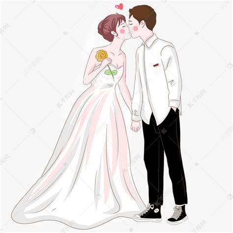 婚礼新郎新娘接吻插画素材图片免费下载-千库网