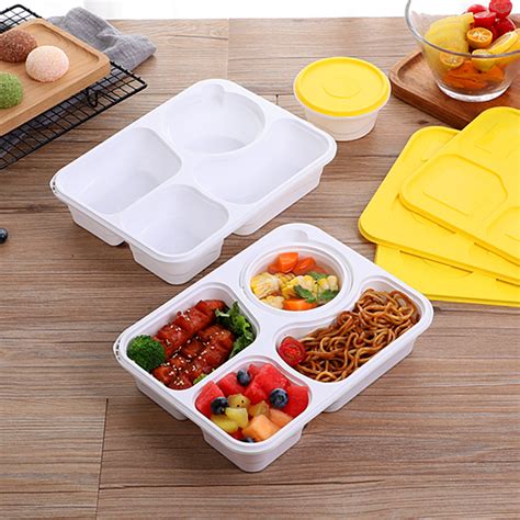 一次性餐盒外卖打包盒四格长方形带盖快餐盒商用透明塑料打包盒-阿里巴巴