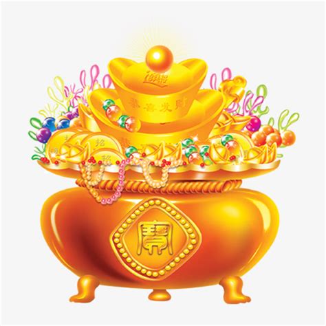新年金色的聚宝盆插画素材图片免费下载-千库网