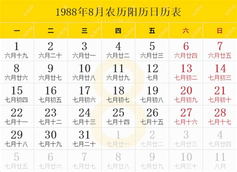 1988年日历表,1988年农历表（阴历阳历节日对照表） - 日历网