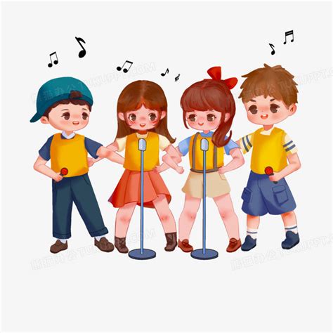 手绘卡通儿童一起唱歌免抠元素PNG图片素材下载_卡通PNG_熊猫办公