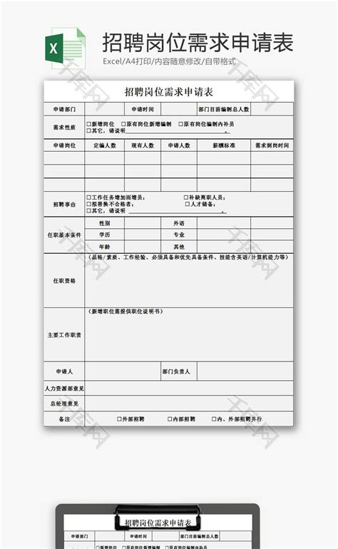 公司招聘需求表Excel模板下载_熊猫办公