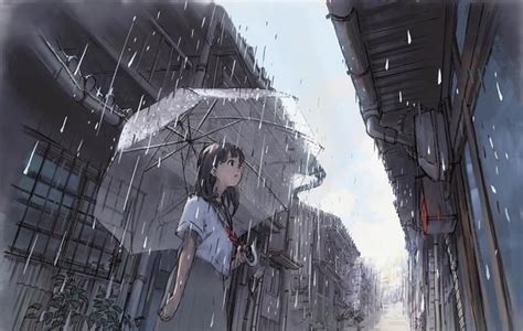 动漫美图：下雨天里的撑伞少女，二次元唯美图片欣赏