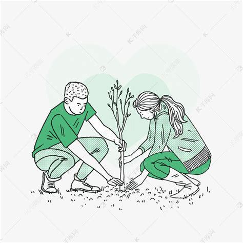 植树节情侣挖坑种树绿色系素材图片免费下载-千库网