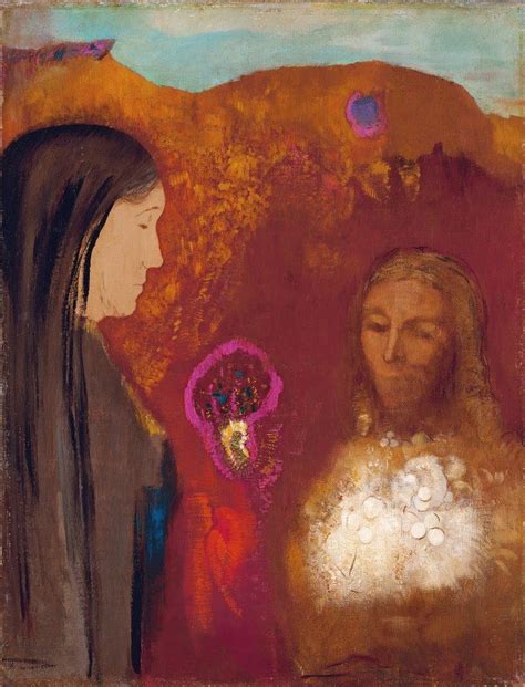 《基督与撒玛利亚女人》（白色花束）作者：奥迪隆·雷登高清油画大图下载-Odilon-Redon代表作-圣母、女士(女人)类别绘画-中艺名画下载