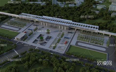 现代高铁站鸟瞰规划3d模型-免费3dmax模型库-欧模网